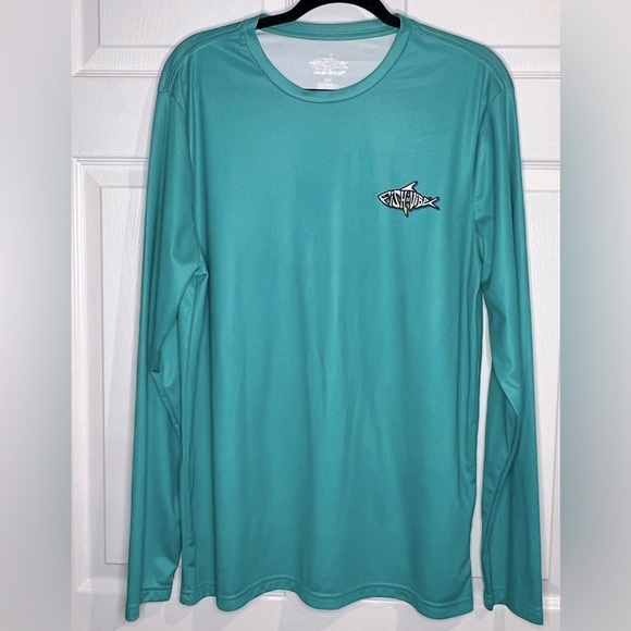 Fish n Vibe Men's Long Sleeve Sun Protection Fishing Tee - Blue - Size Large - Picture 1 of 6